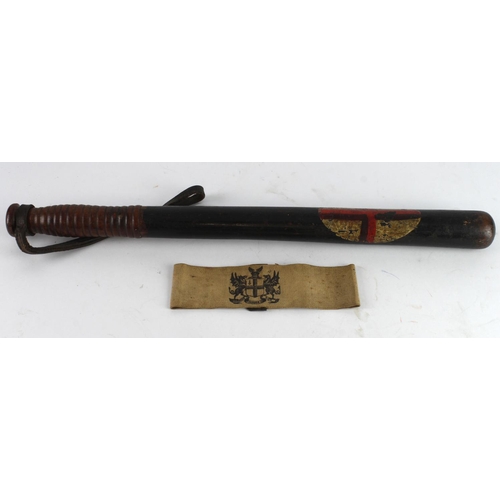 415 - Special Constabulary Truncheon made by 'Parker 233 Holborn'. With matching cloth armband for City of... 