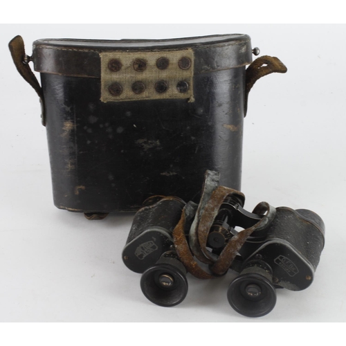 473 - WW1 pair of German Carl Zeiss x 8 military binoculars in their black leather field case.