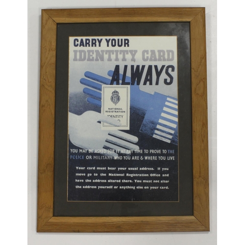 500 - WW2 framed original poster “Carry your identity card always.”