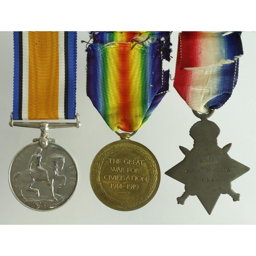 537 - 1914 Star Trio (23826 Gnr J Richardson RGA) served 3rd S.B. Also entitled to a Silver War Badge