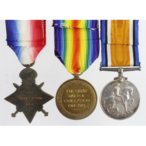 540 - 1914 Star Trio with original Aug-Nov clasp (32409 Gnr E G Weston RFA) Killed in Action 1st July 1916... 