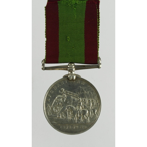 560 - Afganaistan Medal 1880 (1520 Gnr W Willcocks 13/9th Bde RA) Note; the Afghan Medal roll shows his nu... 