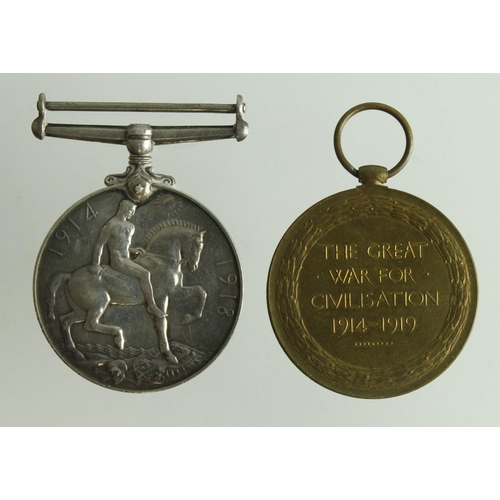 586 - BWM & Victory Medal (191145 Spr E W Abbott RE)