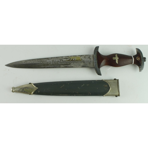 60 - German SA dagger with unusual grey-blue painted scabbard, blade maker marked 'RZM M7/11 1939' and a ... 