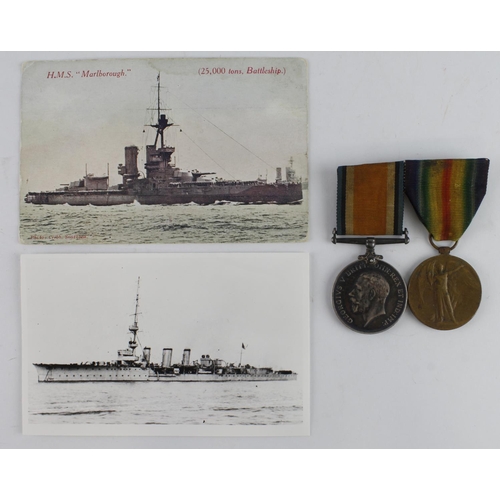 604 - BWM & Victory Medal (J.90845 F C Coleman Boy.2.RN) Born West Ham, London. With copied research  (2)