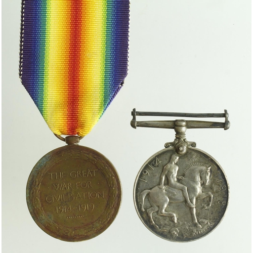 612 - BWM & Victory Medal for (118479 Pte.2. W J Rowlands RAF).   (2)