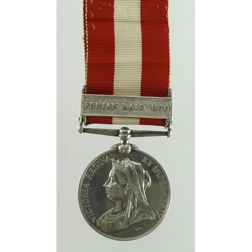 620 - Canada General Service Medal 1899 with Fenian Riad 1870 clasp (Corpl R. St Denis 65th Battalion). Co... 