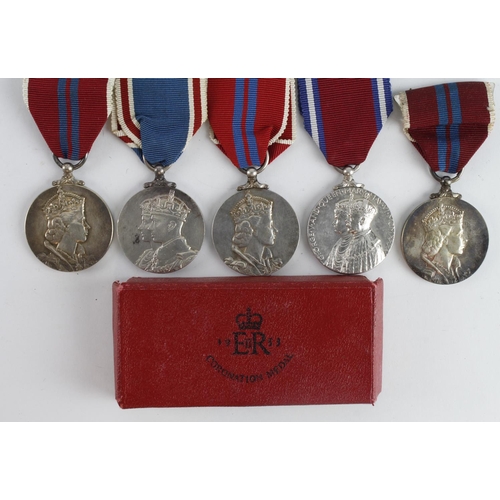 622 - Coronation Medal 1953 x3, 1937 Coronation Medal, all unnamed as issued and a 1935 Silver Jubilee Med... 