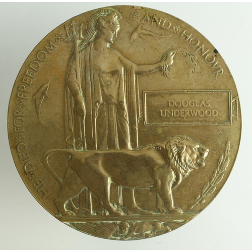 629 - Death Plaque for 15422 L/Cpl Douglas Underwood 96th Coy MGC (Infy), Killed in Action 1st July 1916 (... 