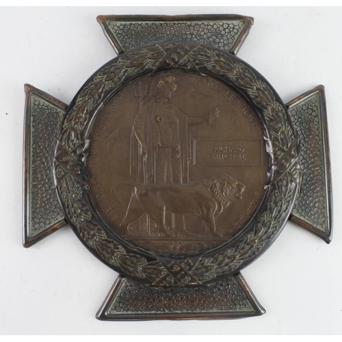 635 - Death Plaque in period metal mount for Richard Mitchell