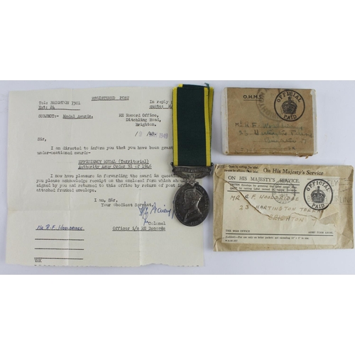 647 - Efficiency Medal GVI with Territorial clasp (2069459 Spr R F Wooldridge RE) with box, envelope and l... 