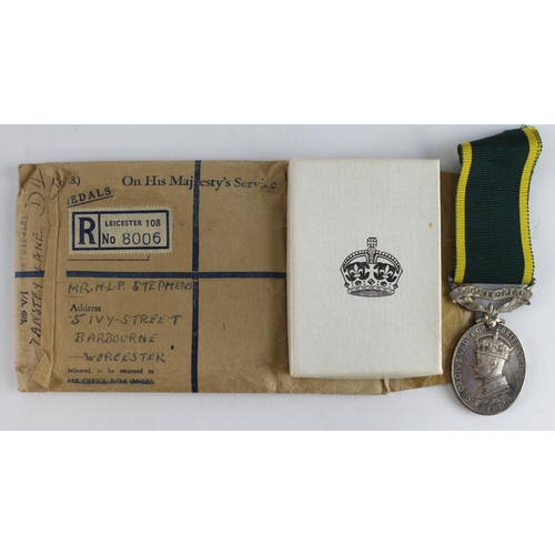 649 - Efficiency Medal GVI with Territorial clasp (7603117 Cpl H L P Stephens REME), box and letter of iss... 