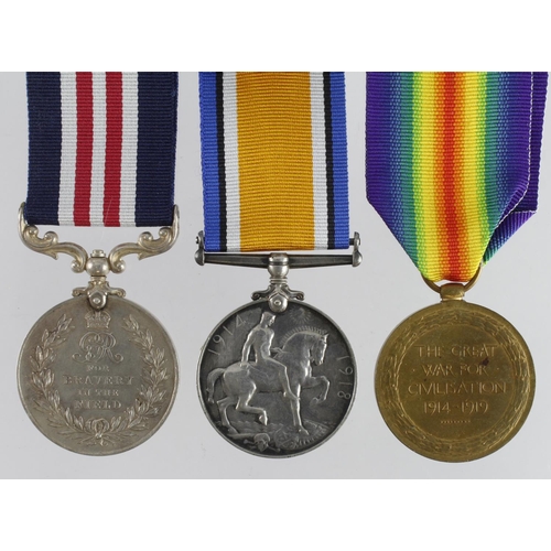 740 - Military Medal GV, BWM & Victory Medal for 20874 Sjt F W Button 18/Bn Lancashire Fus. L/G 17/6/1919 ... 