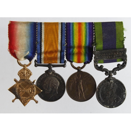 750 - Minature Medal group mounted as worn - 1915 Star Trio and IGS GV with Afghanistan NWF 1919 clasp (4)