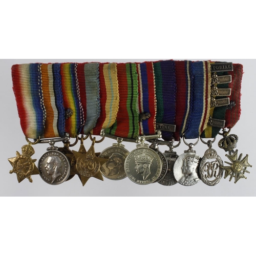 751 - Minature Medal group mounted as worn - 1915 Star Trio with MID, 1939-45 Star, Africa Star, Defence &... 