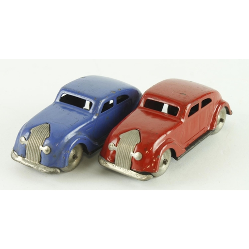 123 - Lehmann. Two Lehmann Spielzeug GNOM tinplate Chrysler Airflow models (no. 807, red & blue), length 9... 