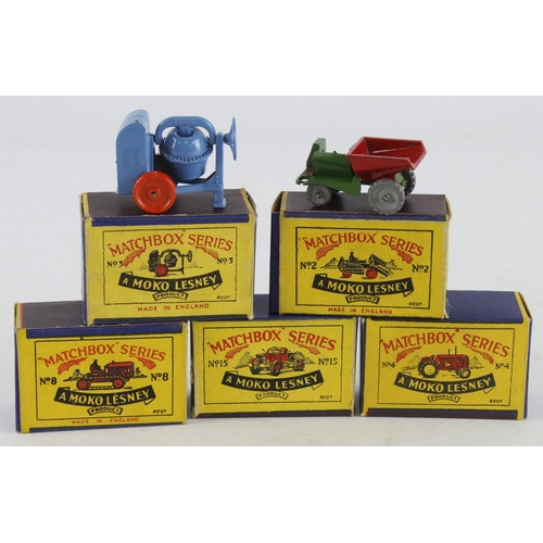 142 - Matchbox. Five boxed Matchbox Moko Lesney models, comprising Dumper (no. 2); Cement Mixer (3); Masse... 