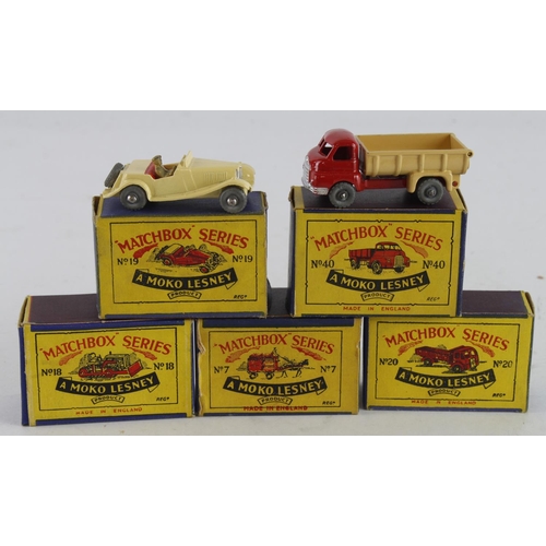 143 - Matchbox. Five boxed Matchbox Moko Lesney models, comprising Horse Drawn Milk Float (no. 7); Caterpi... 