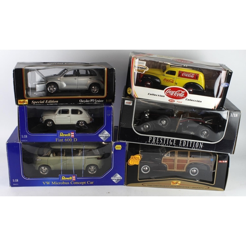 177 - Models. Six boxed 1:18 scale models, including Revell VW Microbus Concept Car (08431); Revell Fiat 6... 