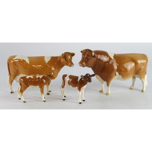 355 - Beswick. Four Beswick figures, comprising Guernsey Bull, Cow & two Calves, tallest 10.5cm approx.