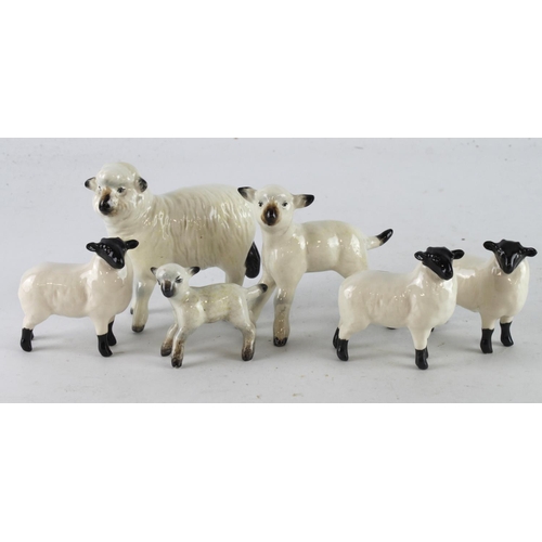 363 - Beswick. Six Beswick Sheep & Lamb figures, tallest 8.5cm approx.