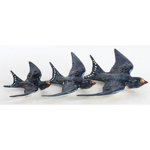 368 - Beswick. Three Beswick Swallows (757-1, 757-2, 757-3), middle bird has repair to tail