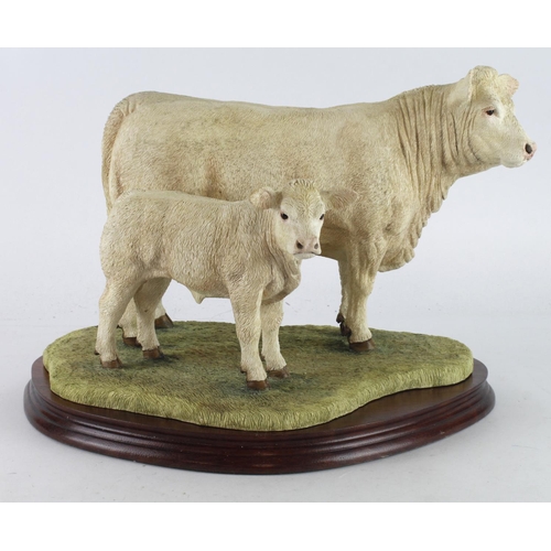 378 - Border Fine Arts limited edition figure 'Charolais Cow and Calf', with wooden plinth and certificate... 