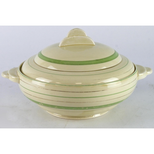 384 - Clarice Cliff striped tureen, makers marks to base (no. 7024), diameter, height 13.5cm, 20cm approx.... 