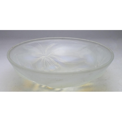 396 - French frosted glass bowl by G. Vallon, makers marks to side, height 7.5cm, diameter 24cm approx.