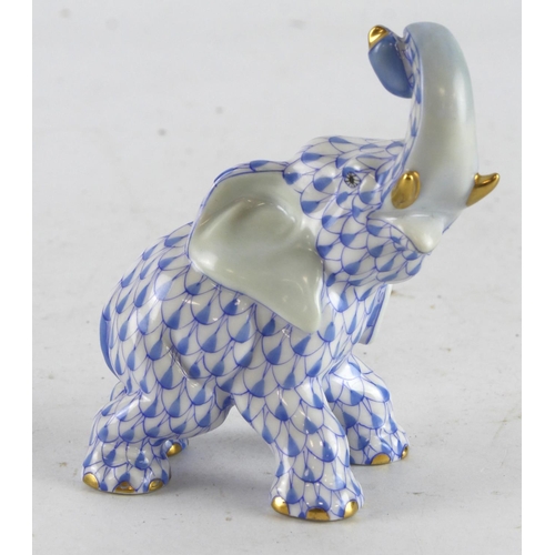 402 - Herend blue fishnet elephant (no. 15266), makers marks to base, height 85mm approx.