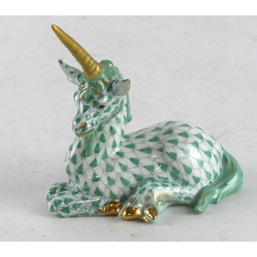 403 - Herend green fishnet unicorn, makers marks to base, height 80mm approx.