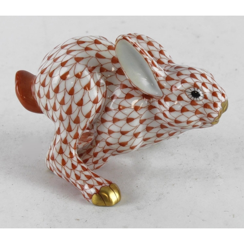 404 - Herend rust fishnet rabbit, makers marks to base, height 65mm approx.