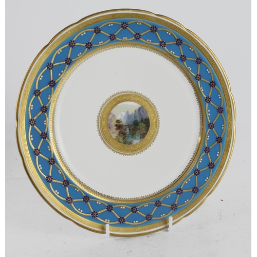 416 - Minton cabinet plate, with blue and gilt floral decorated surround with central hand painted scene, ... 