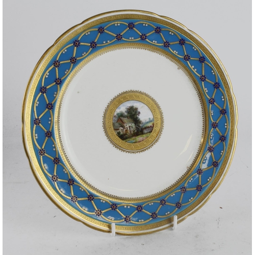 417 - Minton cabinet plate, with blue and gilt floral decorated surround with central hand painted scene, ... 