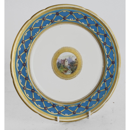 418 - Minton cabinet plate, with blue and gilt floral decorated surround with central hand painted scene, ... 