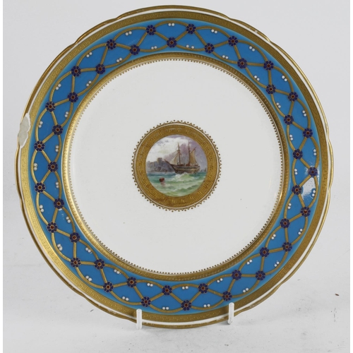 419 - Minton cabinet plate, with blue and gilt floral decorated surround with central hand painted scene, ... 