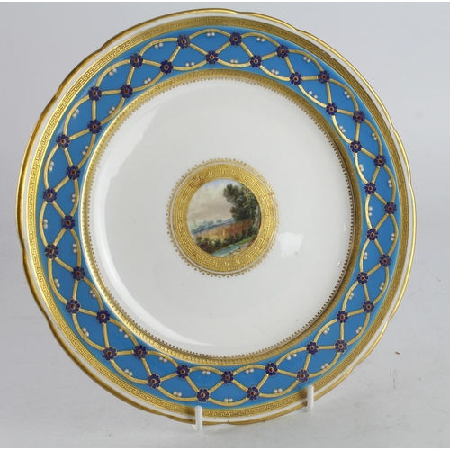 420 - Minton cabinet plate, with blue and gilt floral decorated surround with central hand painted scene, ... 