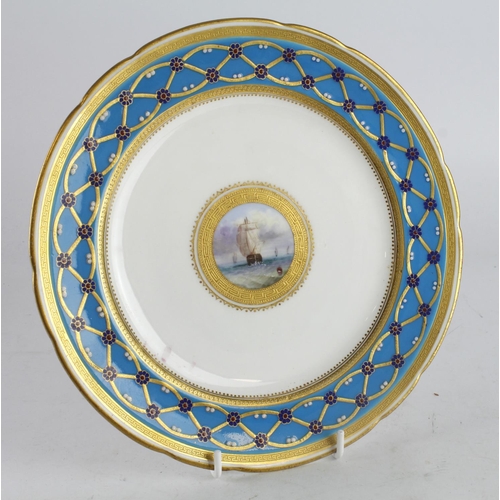 421 - Minton cabinet plate, with blue and gilt floral decorated surround with central hand painted scene, ... 