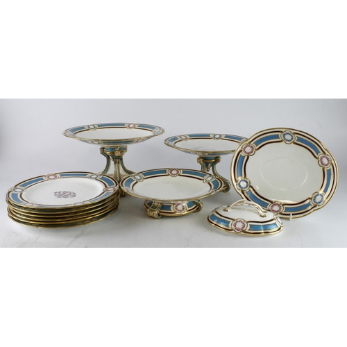 423 - Minton T. Goode & Co. part service with ornate floral & gilt decoration, comprising six dinner plate... 