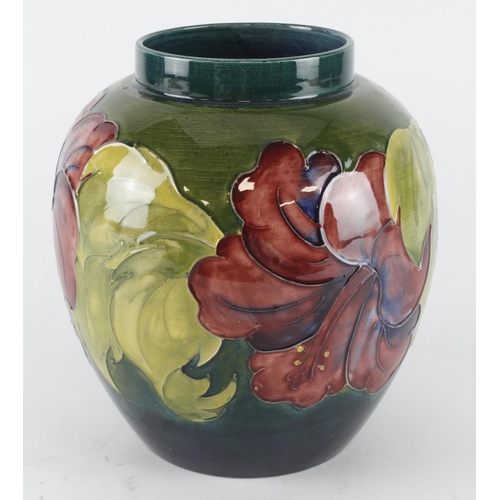 428 - Moorcroft Hibiscus pattern ginger jar (missing lid), makers impressed marks and signed to base, heig... 