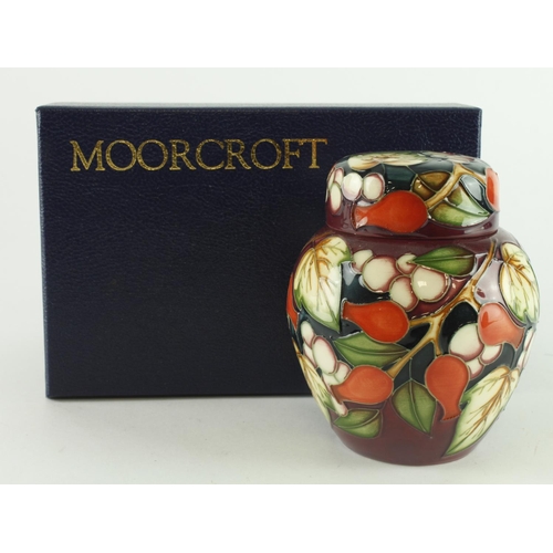 443 - Moorcroft. Small Moorcroft Winter Harvest pattern ginger jar, makers marks to base, height 10.5cm