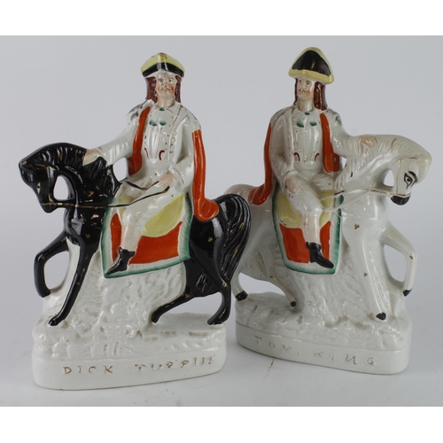 472 - Staffordshire. Two Staffordshire flatback figures, comprising Dick Turpin & Tom King, height 29cm ap... 