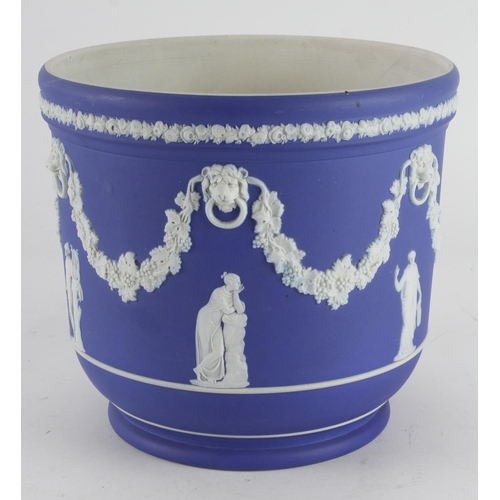 478 - Wedgwood Jasperware jardiniere (blue), makers mark to base, height 18.5cm, diameter 20.5cm approx.