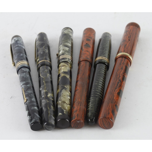 490 - Pens. Six fountain pens, including Parker Vacumatic, Conway Stewart, Swan Mabie Todd, etc.