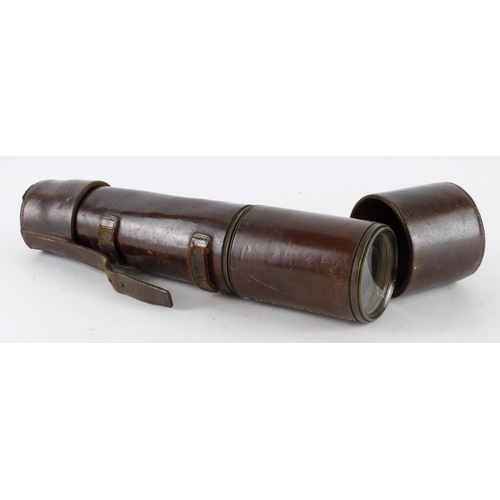 518 - Telescope. Troughton & Simms, London three drawer leather cased telescope, extended length 82cm appr... 