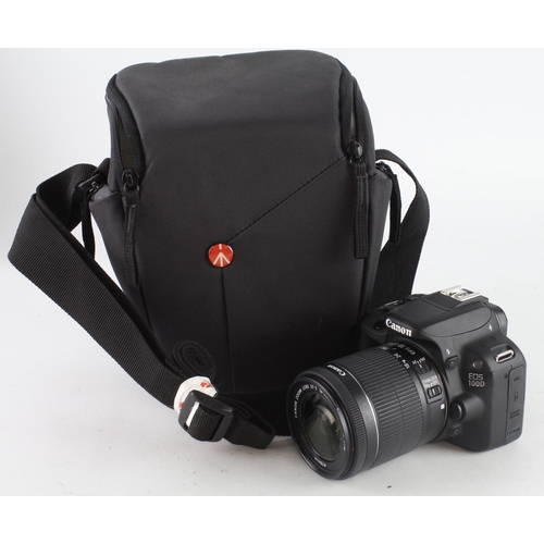 523 - Canon EOS 100D camera, with Canon lens, with original manual etc., contained in Manfrotto case