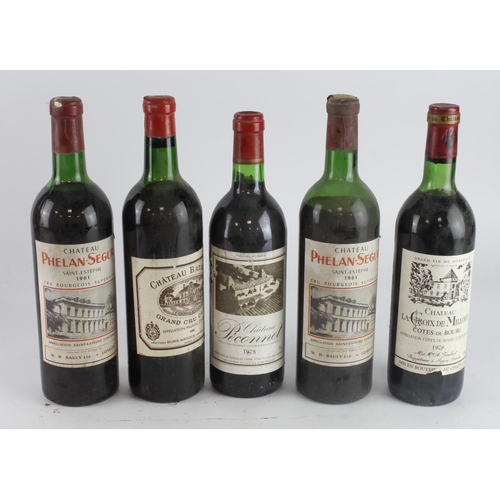 538 - France. Five bottles of French wine, comprising Chateau Phelan Segur Saint Estephe 1961 (x2); Chatea... 