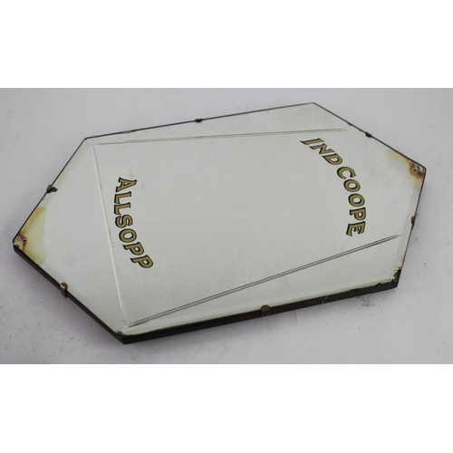 561 - Breweriana. An 'Ind Coope, Allsopp' six sided brewery advertising wall mirror, 30.5cm x 50.5cm appro... 