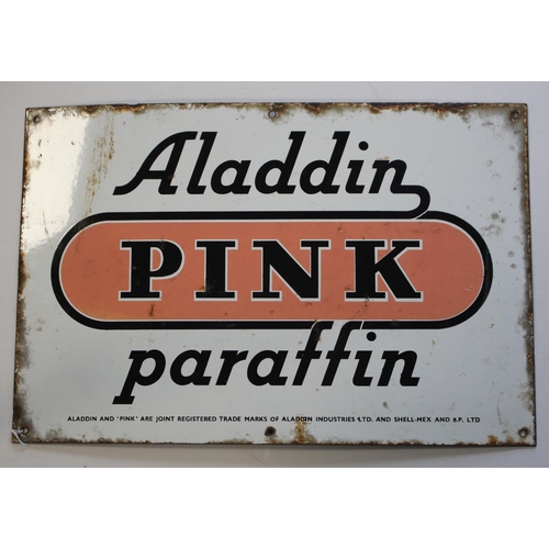 574 - Enamel Sign. An 'Aladdin Pink Paraffin' single sided enamel sign, 53cm x 35.5cm approx.