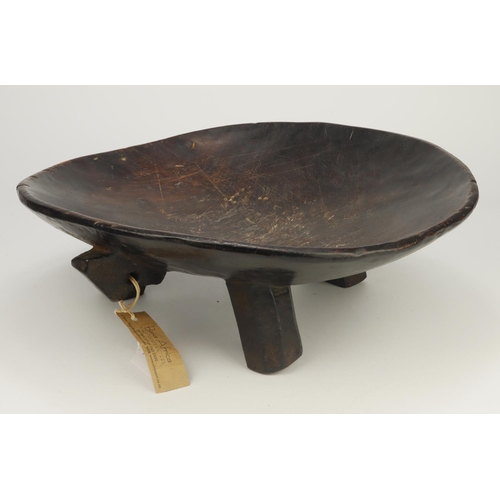 593 - Mid-century Tsonga/Swazi handcarved tribal food bowl (umcwembe). Dark patina with signs of use. Rais... 